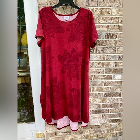 Red Burgundy Floral LulaRoe Casual XL Shift Midi/Maxi Dress - Picture 5 of 7